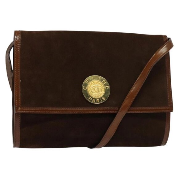 CELINE Shoulder Bag Suede Brown gold Auth - Picture 1 of 15